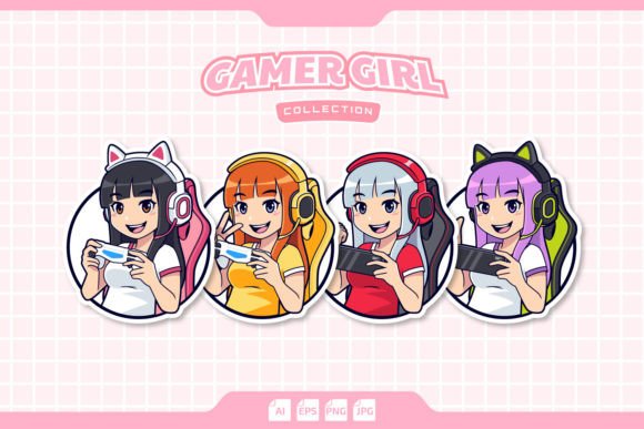 The Gamer Girl Logo Collection Set for Brand Building